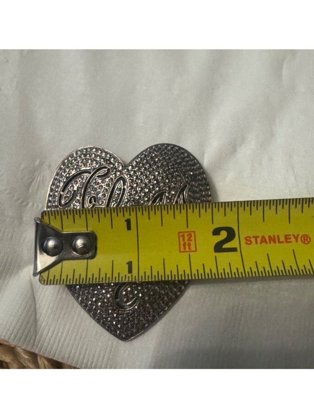 Vintage Sterling Silver Heart Brooch Floss Antique Art Deco Marcasite Pin Brooch - Picture 6 of 6